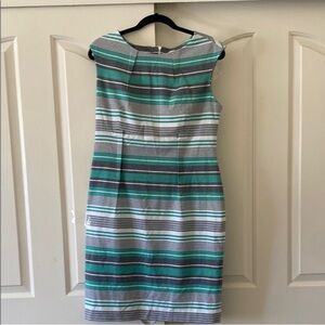 Calvin Klein Green and Gray Striped Midi Dress